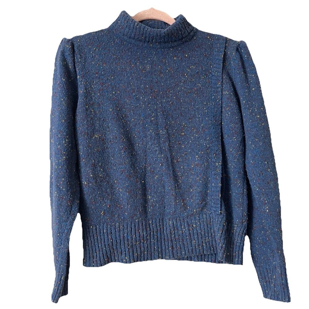 VTG Sergio Valente Mock Neck Sweater 1989’s Blue Speckle Puff Sleeve Sz S
